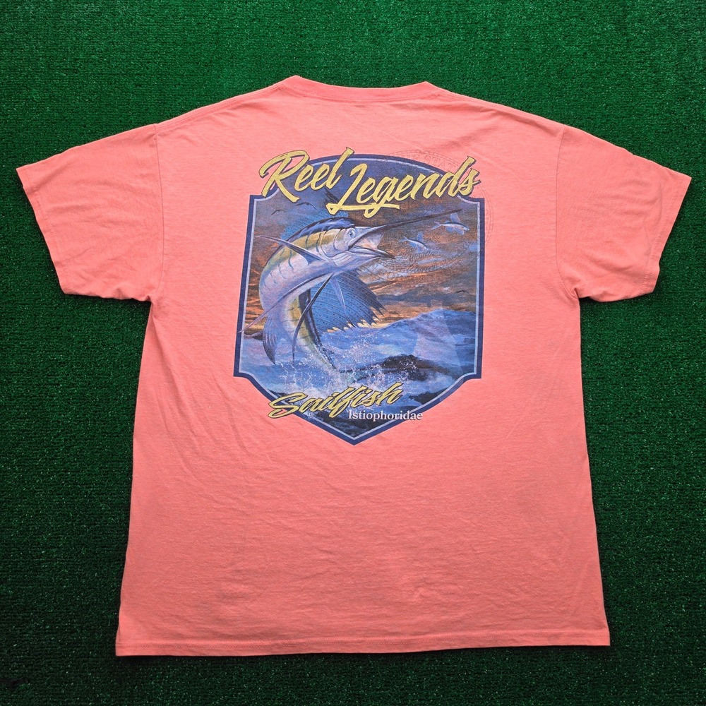 Reel Legends Sailfish Performance Graphic Tshirt Mens Large Coral Pink Fishing